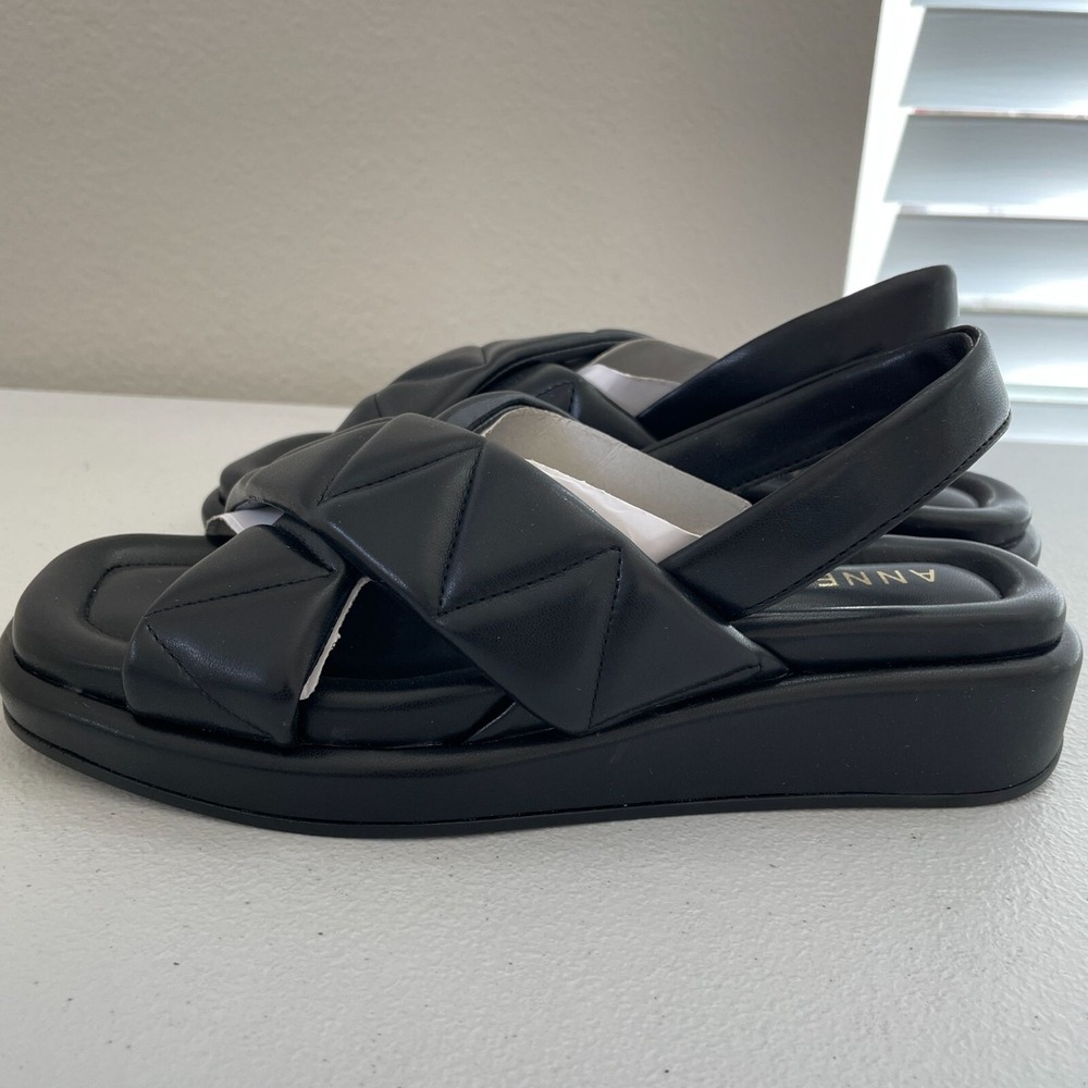 NEW Anne Klein Womens 6M Black Quilted‎ Cross Strap Slingback Sandals